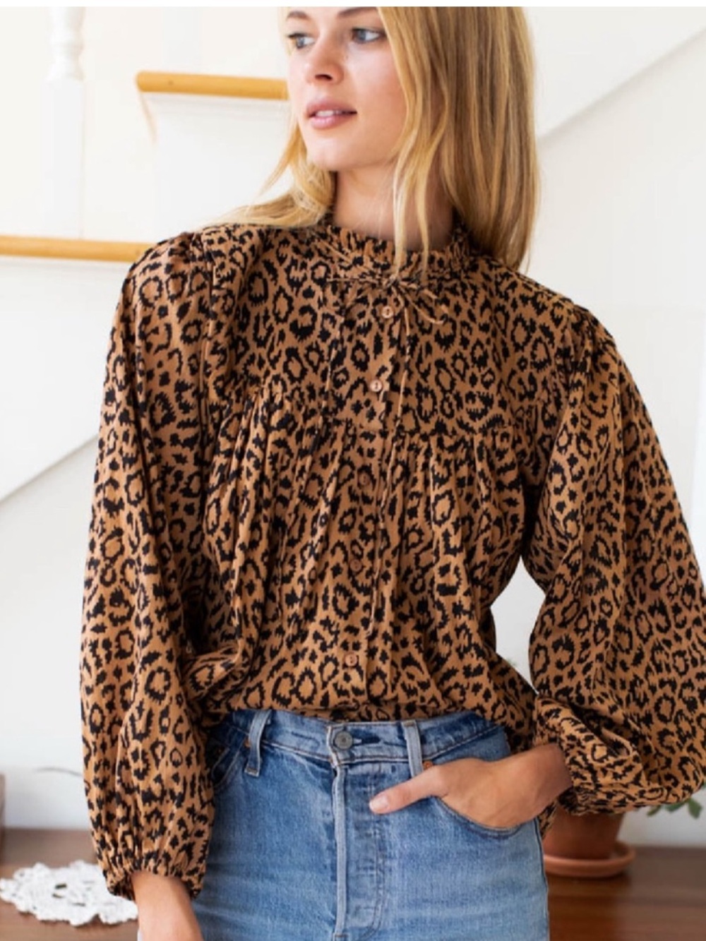 Emerson Fry India Collection Emmaline Blouse Leopard Print Size XS